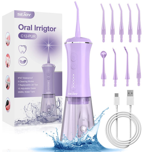 Cordless Water Flosser Dental Teeth Cleaner, Portable 350ML Tank DIY Mode Rechargeable Dental Oral Irrigator for Home and Travel, 5 Modes Irrigate, 9 Jet Tips