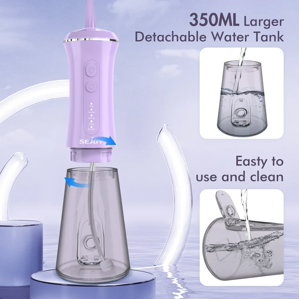 Cordless Water Flosser Dental Teeth Cleaner, Portable 350ML Tank DIY Mode Rechargeable Dental Oral Irrigator for Home and Travel, 5 Modes Irrigate, 9 Jet Tips
