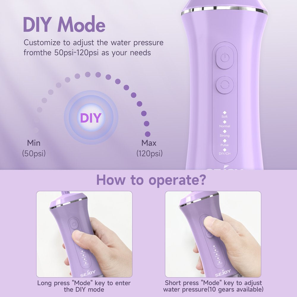 Cordless Water Flosser Dental Teeth Cleaner, Portable 350ML Tank DIY Mode Rechargeable Dental Oral Irrigator for Home and Travel, 5 Modes Irrigate, 9 Jet Tips