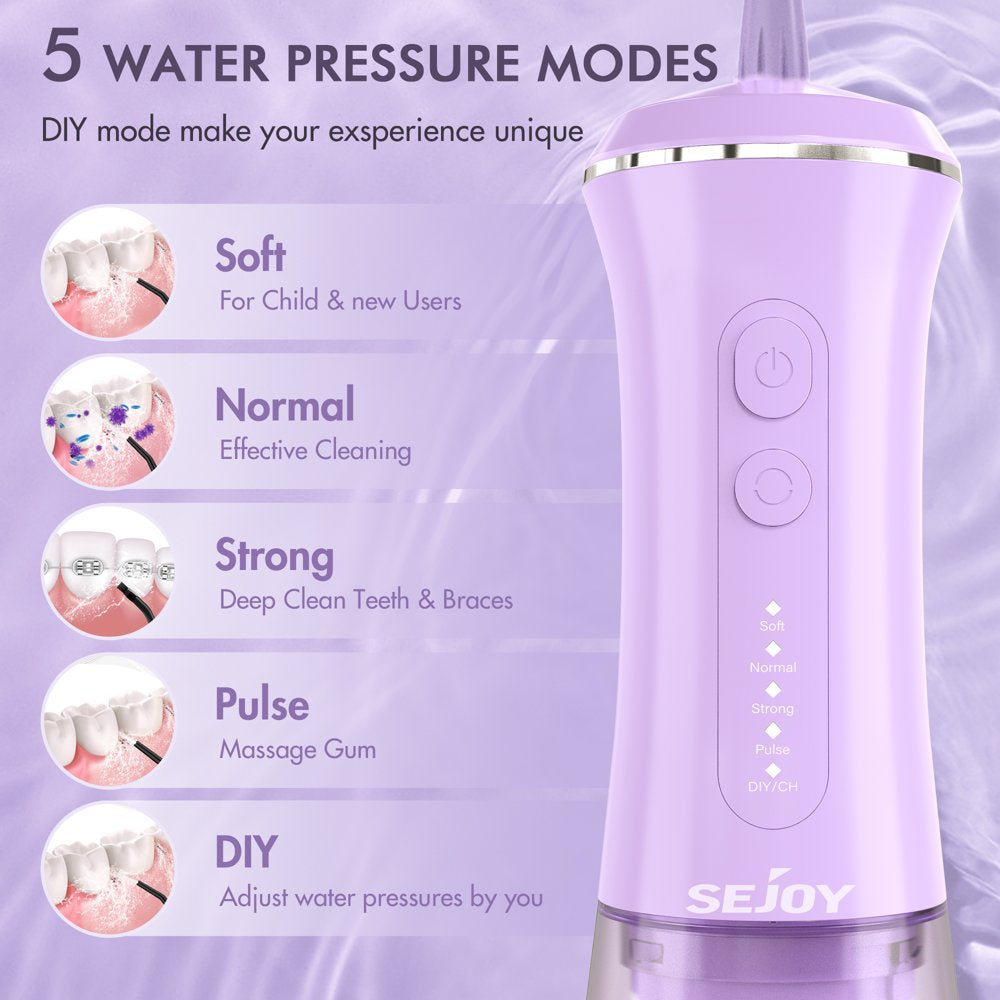 Cordless Water Flosser Dental Teeth Cleaner, Portable 350ML Tank DIY Mode Rechargeable Dental Oral Irrigator for Home and Travel, 5 Modes Irrigate, 9 Jet Tips